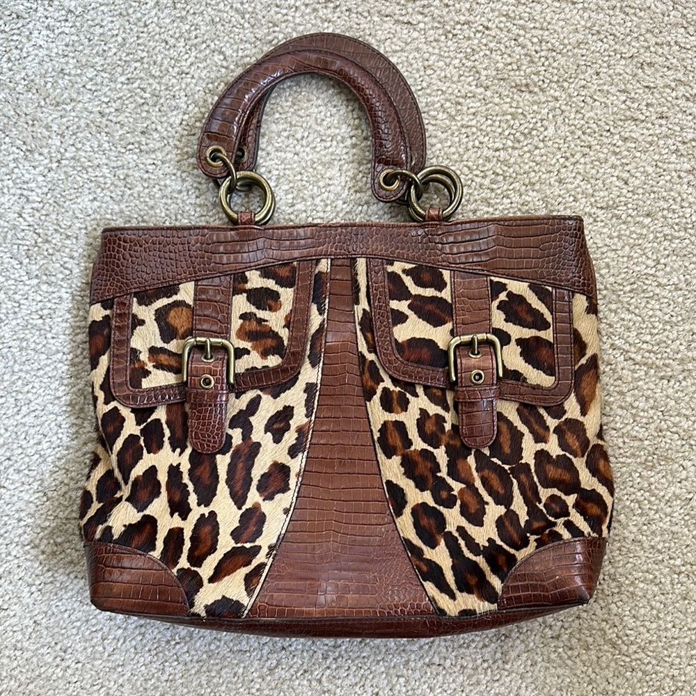 Isabella Fiore Leather and Calf hair leopard handbag